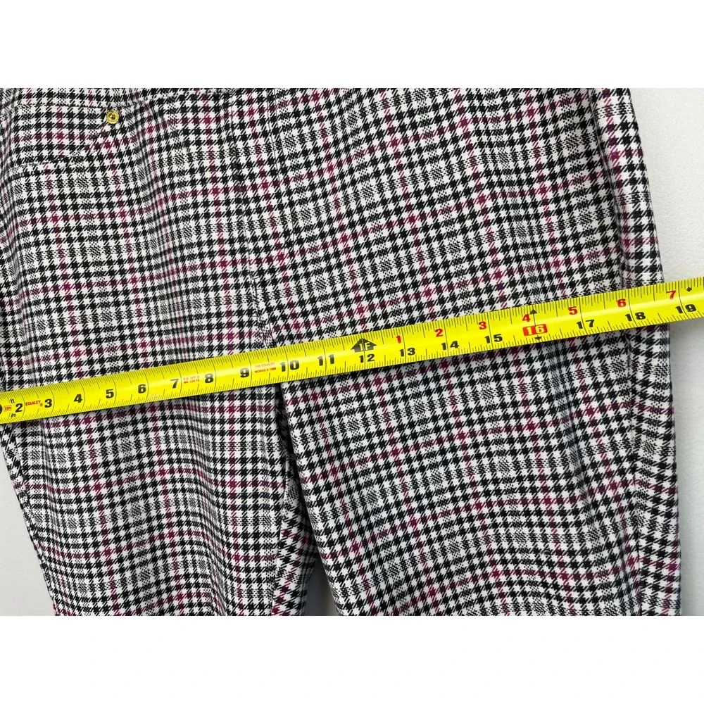 Michael Kors Womens XL Plaid Pull On Pants Pink Black White Gold Hardware Slim